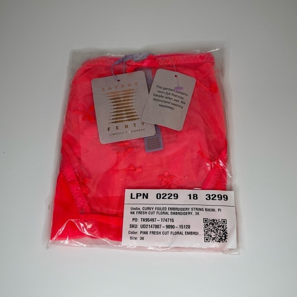 New Savage x Fenty Foiled Sprigs Embroidered Floral String Bikini Pink Undies - Picture 5 of 6